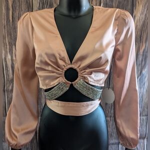 Milk & Honey Blush Coral Satin Top